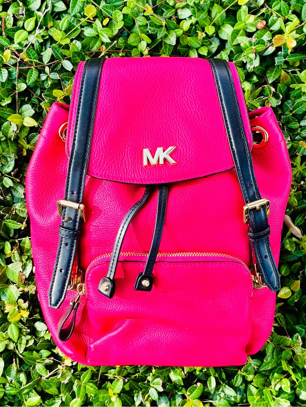 Michael Kors Beacon Hot Pink Leather Drawstring Backpack